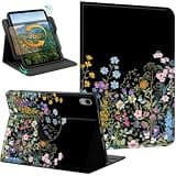 Case for iPad Air 11" (M2 2024-2026) & iPad Air 6th/5th/4th Gen (10.9"), 360° Rotating Folio Stand Cover, Slim PU Leather + Soft TPU Shockproof Bumper with Auto Sleep/Wake, Dark Wildflower Garden