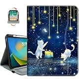 Vimorco Rotating Case for iPad A16 11th/10th Generation 2025/2022, for iPad A16 Case 11th/10th Generation 360 Degree Rotating, 4 Viewing Angles, Pencil Holder/Hand Strap/Pocket, Cat Star