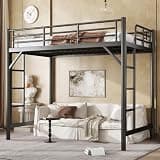 Bellemave Twin XL Loft Bed Frame, Metal Round Pipe, Dual Ladders, Black