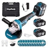 MoJoTools 21V Cordless Brushless Angle Grinder – 4-1/2" Electric Grinder with 2×3.0Ah Batteries, 9000 RPM, Fast Charger, Safety Brake, Dual Handle – for Cutting, Grinding, Polishing