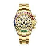 VEADONS Gold Watches for Men Wrist Watch Quartz Analog Watch Men Luxury Dress Watches Stainless Steel Chronograph Watches Luminous Waterproof Men's Watches with Diamond Crystal Dial Gifts for Man