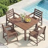 LOUNZY HDPE Outdoor Patio Dining Set, Table & 4 Chairs