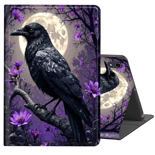 BREIDMKFM for iPad mini 7 (A17 Pro) Generation Case 2024,iPad mini 6 Case 2021,8.3-inch,Auto Wake/Sleep Multi-Angle Viewing Leather Slim Protective Folio Stand Smart Cover,Cute Crow Purple Flower