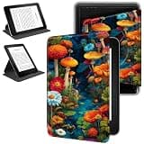 RWUTYTIUL Magnetic Detachable Case for Amazon 6" Kindle Paperwhite 10th Generation 2019 PQ94WIF, 360 Degree Rotating Protective Stand Cover with Removable Shell & Auto Wake/Sleep, Mushroom Red Flower