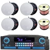 Technical Pro Home Theater Sound System Kit - 2000 W Bluetooth Amplifier w/ 4 Qty of 8" Frameless Ceiling Speakers 300 W Each, 200 ft Speaker Wire & Remote for Living Room, Office, Commercial, Bars