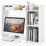 Tangkula Desktop Bookshelf, Countertop Storage Hutch with 5 Shelves for Computer Desk, Desk 3-Tier Display Rack, Multipurpose Wood Desktop Hutch Storage Organizer for Dorm Office Home