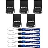 SanDisk USB 3.2 Flash Drive 16GB (5 Pack) Ultra Fit Thumb Drive Up to 130 MB/s Read Speed (SDCZ430-016G-G46) Bundle with (5) Everything But Stromboli Lanyards