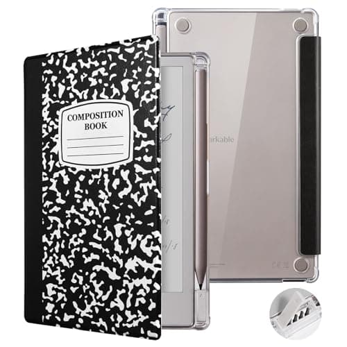 CoBak Clear Back Case for Remarkable Paper Pro Move 7.3" 2025 Released- Smart Auto Sleep/Wake Folio Lightweight Protective Cover with Built-in Pen Holder and Nibs Holder