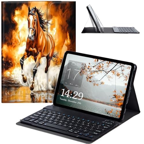 JANENFNA Tablet Case with Keyboard for iPad 9.7 Inch iPad 6th/5th Generation 2018 2017(Model: A1893 A1954 A1822 A1823), Slim Detachable Wireless Bluetooth Keyboard Case -Fire & Water Horse