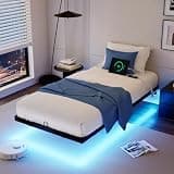 YIADDTION Twin XL Floating Bed Frame with LED Lights and Charging Station, Modern Metal Platform Bed - Heavy Duty Easy Assembly No Box Spring Needed and Noise Free