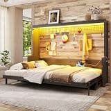 KEIKI Queen Size Horizontal Cabinet Murphy Bed with Desk & USB Charging Station, Foldable Hideaway Wall Bed Frame with Solid Slats, No Box Spring Needed, Easy Assembly, for Bedroom, Guest Room, Gray