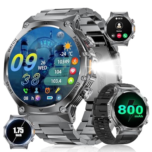 LIGE Smart Watch for Men with Flashlight,1.75" Big Screen Smart Watch with 800mAh,100+ Sports Modes for Android iOS,Fitness Tracker with Health Tracking Black 2 Straps