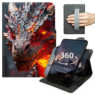 Tablet Case for Fire HD 8/8 Plus (14th/12th/10th Generation 8" 2024/2022/2020 Release) 360 Degree Rotating PU Leather Tablet Cover with Hand Strap, Auto Wake/Sleep & Magnetic Clasp,Black Dragon Head