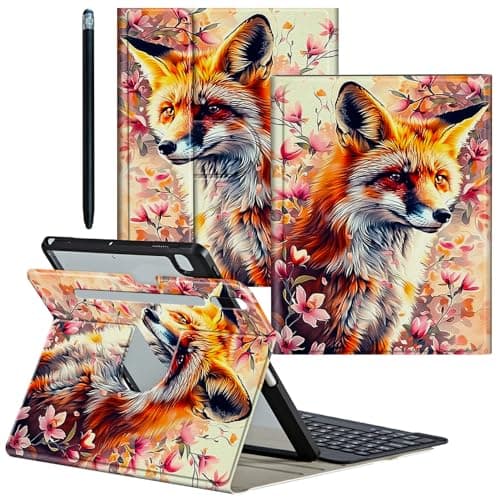CGFGHHUY Galaxy Tab S9 Plus/S9 FE Plus Case Detachable Wireless Keyboard & 360 Rotating Stand PU Leather Cover with Pen Holder Protective Case for Galaxy S9 FE Plus 12.4 inch - Chrysanthemum Fox