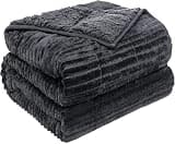 Sherpa Fleece Adult Weighted Blanket with Ribbed Stripes, 15 Pounds Dual Sided Soft Plush Blanket for Couch Bed Sofa, Heavy Thick Blankets with Glass Beads Great for Sleep, Dark Grey, 48" x 72"