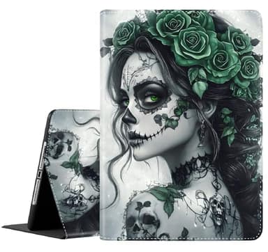 Case for Samsung Galaxy Tab A11 Plus/A9 Plus 2025/2023 5G 11 Inch, Slim Folding Stand Cover with Auto Wake/Sleep for Galaxy Tab A11+/A9+ 11 Inch ,Sugar Skull Girl and Cyan Roses