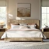 Evermagin Oak King Bed Frame with Headboard, Mid Century Modern Fluted Platform Bed, Boho Wooden Bed Base No Box Spring Needed, Wavy Grooved Panel