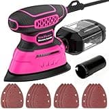 THINKLEARN Detail Sander - 13000 OPM Compact Electric Sander Tool, 1.2A Mouse Sanders with 15Pcs Sandpapers and Dust Box, Handheld Sanding Machine for Woodworking, Furniture and Small Projects