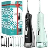 COSLUS ADA Accepted Water Dental Flosser Teeth Pick C20: Portable Cordless Oral Irrigator 300ML Rechargeable Travel Irrigation Cleaner IPX7 Waterproof Electric Flossing Machine, 2PCS, Black & Green