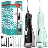 COSLUS ADA Accepted Water Dental Flosser Teeth Pick C20: Portable Cordless Oral Irrigator 300ML Rechargeable Travel Irrigation Cleaner IPX7 Waterproof Electric Flossing Machine, 2PCS, Black & Green
