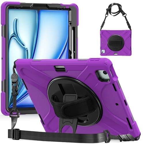 iPad Air 13 Inch (M2 2024) Case, Pirate Series Shockproof Protective Cover with Built-in Kickstand Adjustable Hand, Shoulder Strap and Pencil Holder