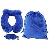 AlcheLHymist 4PCS Automatic Inflatable Travel Pillow Set, U Shape Neck Support Pillow, Quick Inflate with Built - in Pump for Airplane Train Car Office Nap, Adjustable Comfort Fit (Blue)