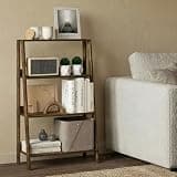 Furinno 4-Tier Ladder Shelf, Rustic Brown Ladder Book Shelf, Bookcase, Storage Shelves, Storage Rack, for Organization and Storage, Living Room, Home Office, Amber Oak