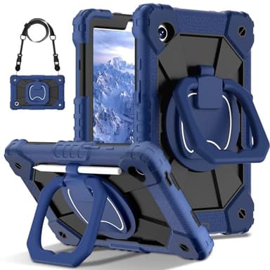 Case for Samsung Galaxy Tab А11 (8.7") Wi-Fi SM-X133 SM-X135 Rugged Shockproof Cover,Protective W 360 Swivel Kickstand+Hand Strap+Shoulder(Blue 1)