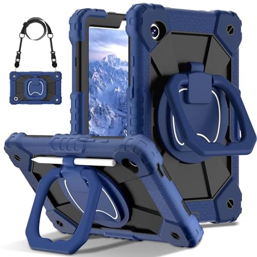 Case for Samsung Galaxy Tab А11 (8.7") Wi-Fi SM-X133 SM-X135 Rugged Shockproof Cover,Protective W 360 Swivel Kickstand+Hand Strap+Shoulder(Blue 1)