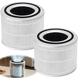 2Pcs Core 300 Replacement Filter with 3-in-1 Activated Carbon Compatible with LEVOIT Core 300 Core 300S Core 300-P Core 300S-P Air Purifier for Home Office Livingroom Bedroom(White)