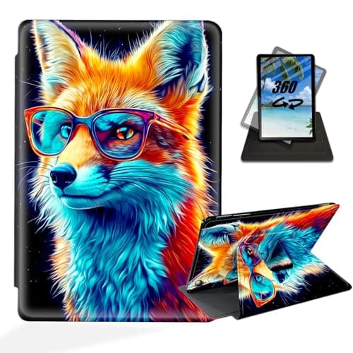 ETLKJVBL for Amamzon Kindle Fire 7 Case, 360 Degree Rotating, Auto Sleep/Wake, Fox Wearing Glasses Exquisite Leather Case for Kindle Fire 7 9th/7th/5th Generation, 2019/2017/2015 Release