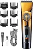 Mens Hair Clippers, Professional Barber Clipper Electric Trimmer IPX6 Waterproof Haircuts Machine LED Display