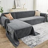 CAPALOCA Sectional Couch Covers, 2 Pieces Chenille Sofa Cover L Shaped Couch Cover Blanket for Dogs Washable Sofa Slipcovers Pet Furniture Protector (X-Large: 71" x 110" + 71" x 118", Dark Gray)