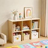 2-Tier 6-Cube Combinable Cube Storage Rack, Open Grid Bookshelf with Back Panel for Living Room Bedroom Study, Freestanding Multipurpose Display Rack for Home Decor & Daily Supplies (Wood Color)