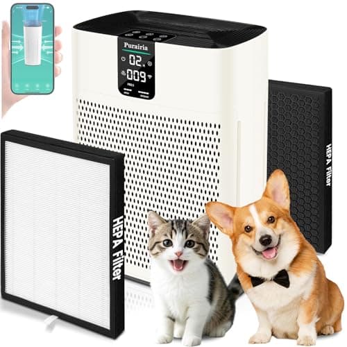 Purairia Air Purifier for Home Bedroom Large Room Up to 2400 Ft²,HEPA Air Purifier 15dB Quiet Sleep Mode. Smart Air Purifiers with App for Pet Hair, Dander, Odor, Office, Smoke, Dust with 2 Filters