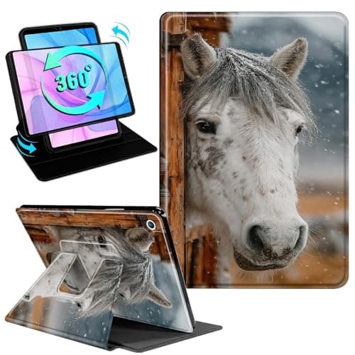 Gmeyutqy Case for iPad 9th/ 8th/ 7th Generation 10.2" 2021/2020/2019, 360 Degree Rotating Swivel Stand Flip Leather Cover with Auto Sleep/Wake, Horse in Winter