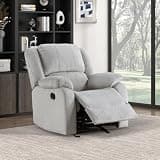 Reclining Chair Gray Chenille Upholstered Pillowtop Arms Solid Wood Frame Gentle Gliding Motion Recliner