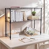 ElaraBerry Black Dorm Desktop Carbon Steel Bookshelf 12'' x 36' x 28'' 2-Tier Desk Hutch Desktop Bookshelf for Top of Desk Shelf Hutch Top Only Countertop Storage Rack for Dorm College Office