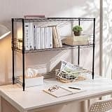 ElaraBerry Black Dorm Desktop Carbon Steel Bookshelf 12'' x 36' x 28'' 2-Tier Desk Hutch Desktop Bookshelf for Top of Desk Shelf Hutch Top Only Countertop Storage Rack for Dorm College Office