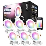 Amico 6 Pack 6 Inch Smart LED Recessed Lighting, WiFi Canless Downlight with Junction Box, RGB & 2700-6500K Color Changing, 12W=110W 1000LM, Voice&Remote&Group Control