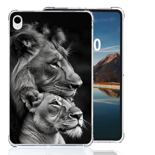 DSIVIKIZ Clear Tablet Case for 九–Loving Couple Lions, Not Yellowing Clear Soft Shockproof Case, Slim Lightweight TPU Transparent Back Protective Cover