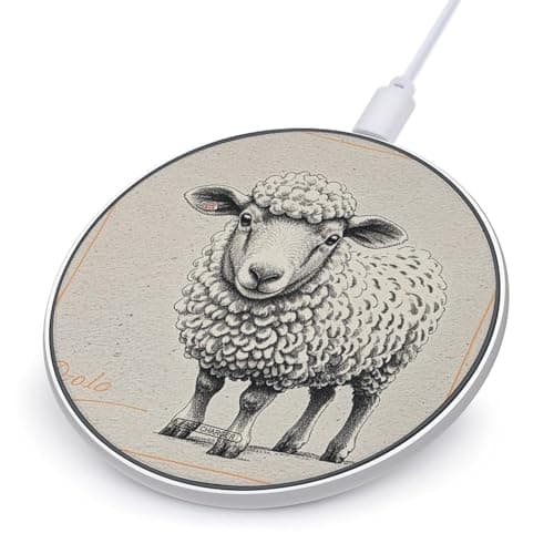 Hand Drawn Sheep Wireless Charger Portable 10W Fast Wireless Charging Pad Compatible with Phone Ultra-Thin Charging Station Lightweight Charger Mat for Travel Home Office Desk