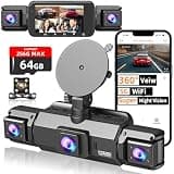 4 Channel Dash Cam Front and Rear Cabin, 360 Dash Camera, Night Vision 8 IR Lamps for Cars, 5G WiFi for Download, G-Sensor, 24H/7 Parking Mode with 64GB Card, Support 256 GB Max
