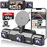 4 Channel Dash Cam Front and Rear Cabin, 360 Dash Camera, Night Vision 8 IR Lamps for Cars, 5G WiFi for Download, G-Sensor, 24H/7 Parking Mode with 64GB Card, Support 256 GB Max