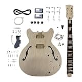 WUQIMUSC DIY Electric Guitar Kit, Mahogany Semi-hollow Body with Maple Veneer, 22 Fret 24.75 inch rosewood fretboard All Components To Build Your Own Guitar