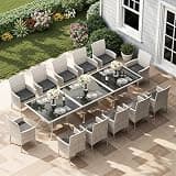 15-Piece Patio Dining Set with Square Tempered Glass Table Patio Furniture Set with 12 Wicker Chairs, Expandable Design for Larger Groups, Outdoor Furniture for Backyard, Deck, Garden, Dark Grey