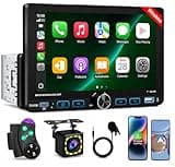 7" Single Din Car Stereo with Wireless Apple CarPlay,IPS Touchscreen,Bluetooth 5.2 Car Radio with Backup Camera,FM/AM/RDS,Android Auto,SWC,GPS Navigation,USB,Type-C Fast Charging
