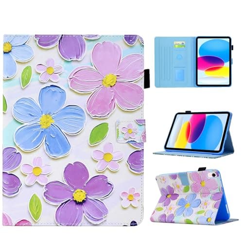 BYCeKe for iPad 10th Gen 10.9" 2022,for iPad A16 11th Gen 11" 2025 Floral PU Leather Case Auto Wake Sleep Stand & Card Slots for Girls Women,Cute Flowers