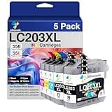LC203XL Ink Cartridges for Brother Printer MFC-J480DW MFC-J485DW MFC-J4620 MFC-J4420DW Replacement for Brother LC203XL LC203 LC201 LC201XL, 5 Pack High Yield(2 Black, 1 Cyan, 1 Magenta, 1 Yellow)