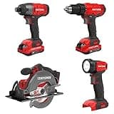 CRAFTSMAN V20 MAX Cordless Power Tool Kit, Circular Saw with 6 1/2 inch Blade, 1/4 inch Impact Driver, 1/2 inch Drill/Driver, LED Task Light, Battery and Charger Included (CMCK401D2AM)